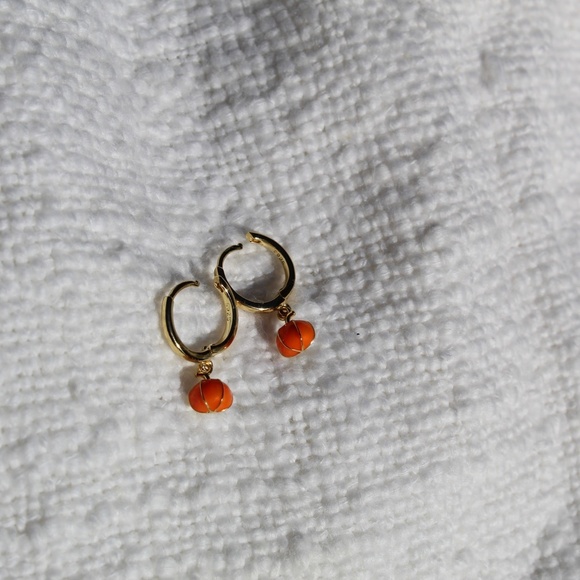 Sterling Silver Pumpkin Gold Hoop Earrings - Picture 5 of 12